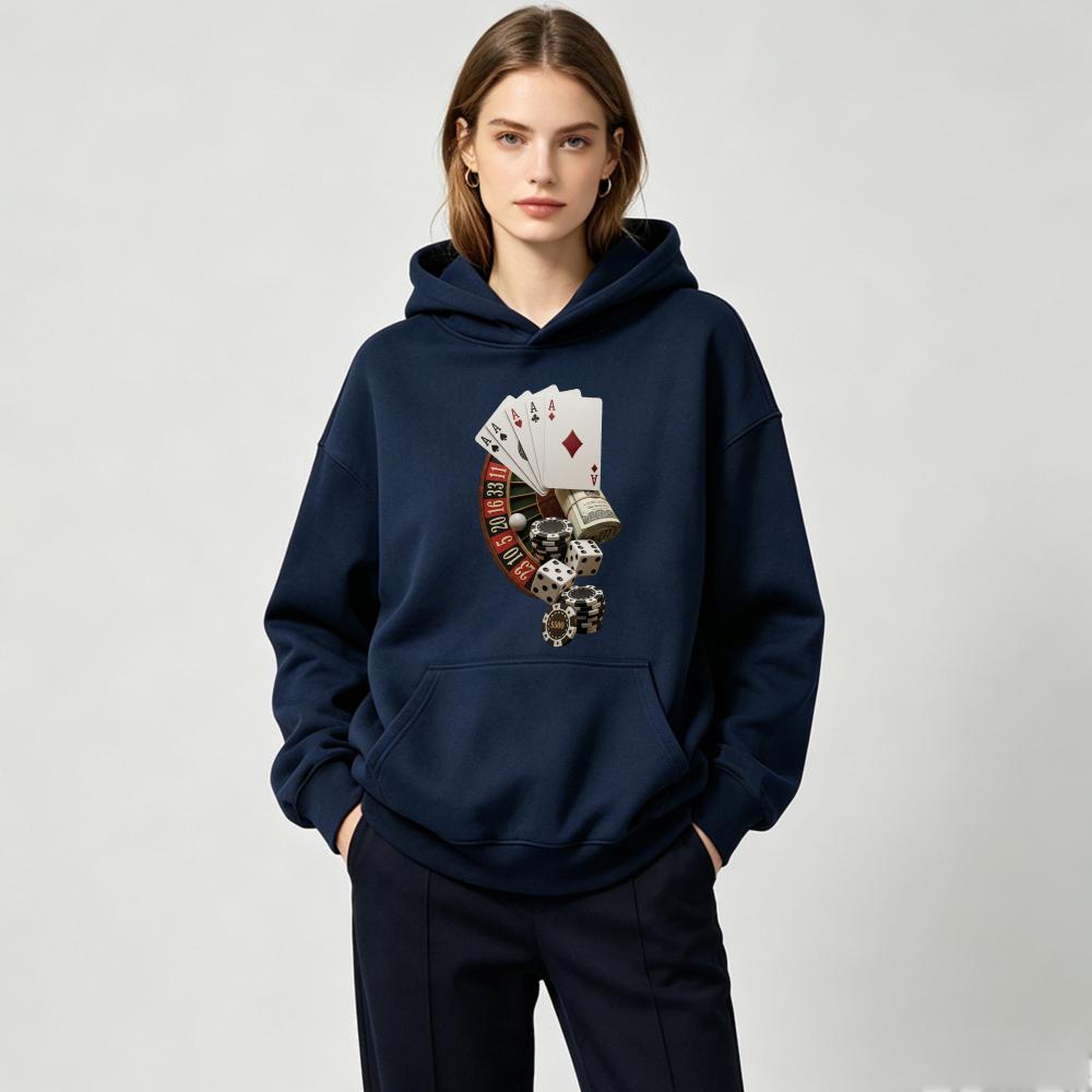Couple Hoodies Poker Chips Dice Print Pullover Oversized Sweatshirt Unisex Casual Long Sleeve Tops Harajuku Hip Hop Streetwear