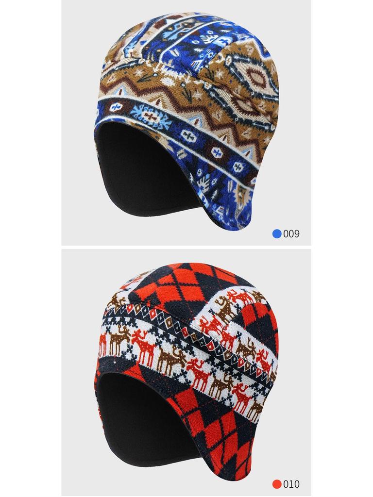 Ветрозащитная флисовая шапка-ушанка: Теплый, с принтом из искусственного кашемира, с защитой ушей для велоспорта