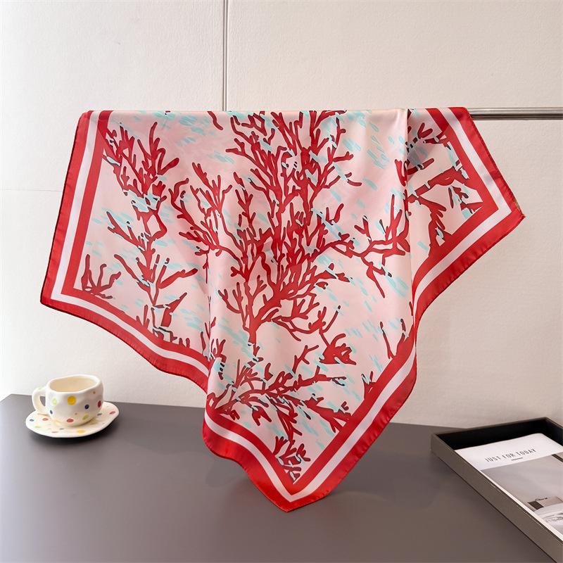 Colorful small fish small square scarf high-end print imitation silk scarf shawl neck scarf headscarf scarf new