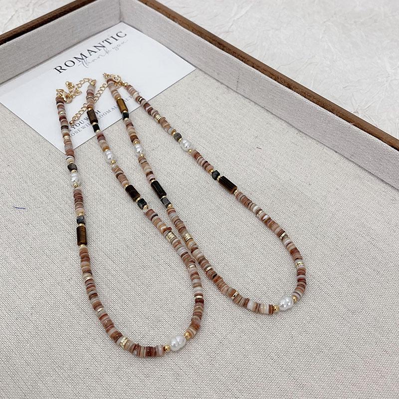 Ожерелье из натурального камня и жемчуга в стиле Мэн Цзыи: Женская ретро-роскошная высококлассная ключичная цепочка для весны/лета