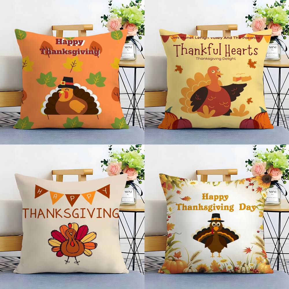 Thanksgiving Cute Turkey Pillow Case Sofa Living Room Bedroom Double-sided Printing Square Cushion Nap Time Cushion Cover