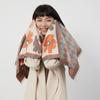 Korean Style Plaid Knitted Scarf Flower Floral Print Scarf Fashion Winter Cashmere Shawl  Unisex