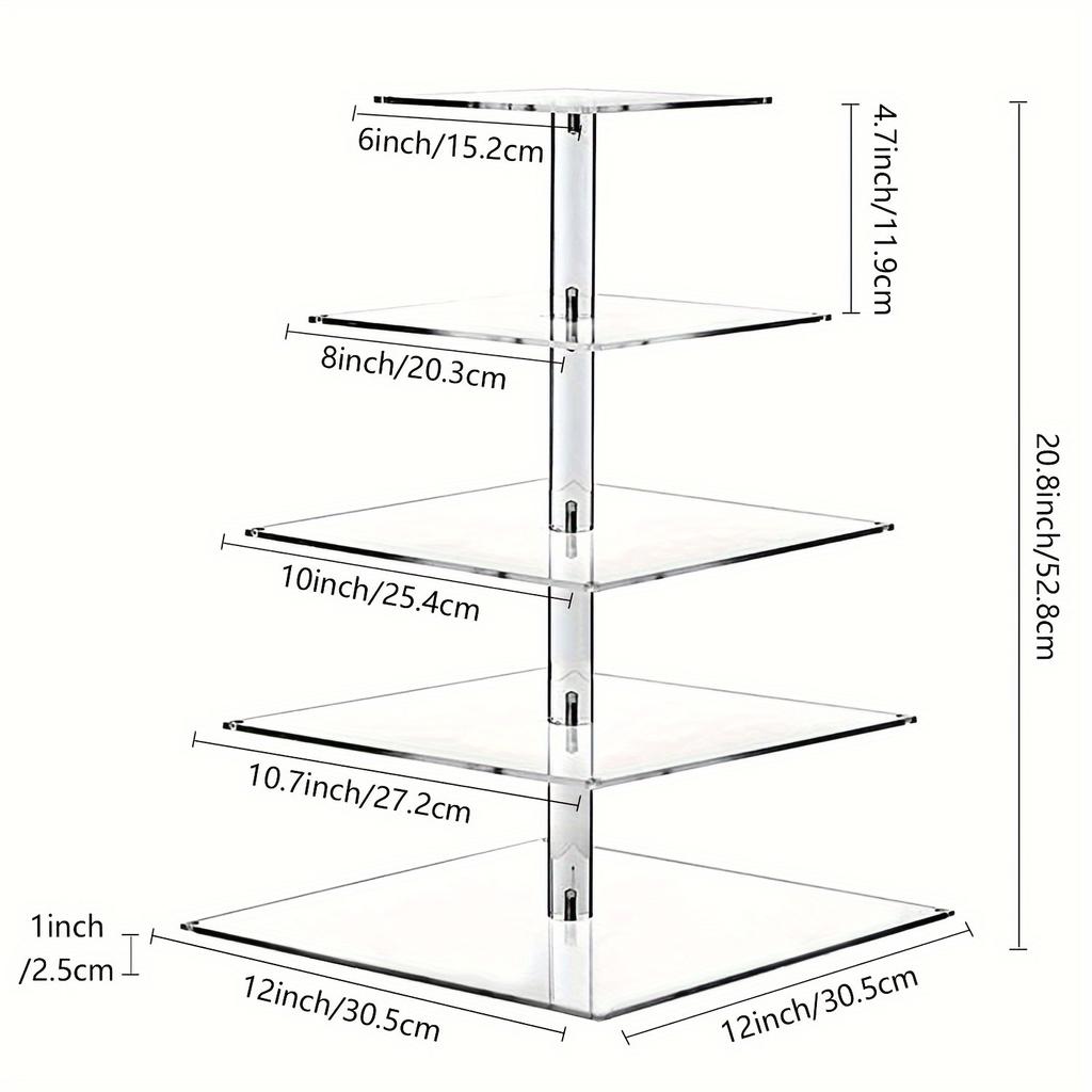 5-layer Acrylic Large Cupcake Stand, Square Cupcake Tower Tree, Clear Cake Stand, Wedding, Party, Birthday Dessert Pastry Display