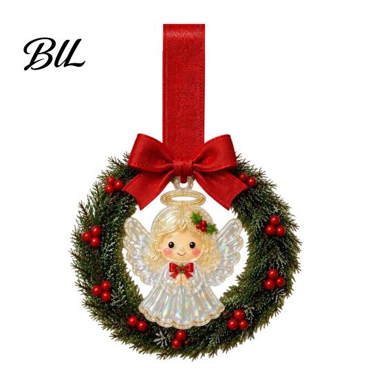 Indoor Holiday Door Handle Decor Mini Christmas Wreath Decoration, Gingerbread/Angel/Bell/Snowman Artificial Pine Party Souvenirs with Red Berries And