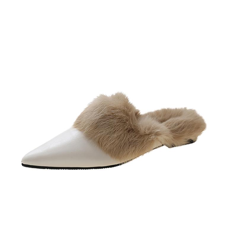 Зимние Новые Тапочки Баотоу Женские Остроносые Плюс Флис На Слипонах Мягкая Подошва Нескользящие Удобные Туфли на Плоской Подошве