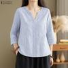 ZANZEA Женская повседневная блузка в полоску с V-образным вырезом и рукавом 3/4