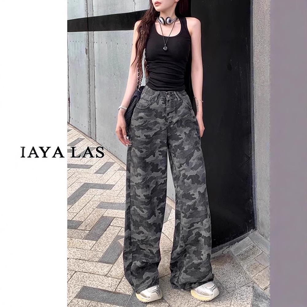 Женские камуфляжные брюки карго больших размеров в стиле ретро - Свободные, длиной до пола, поступление лето 2025
