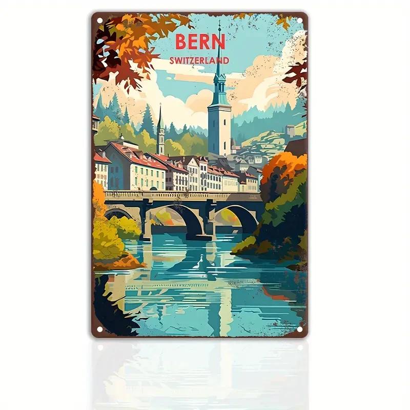 HD Tin Sign Vintage World Travel City Wall Decor Retro Rome Paris Dubai Miami Travel Poster Art Metal Tin Sign for Travel Love