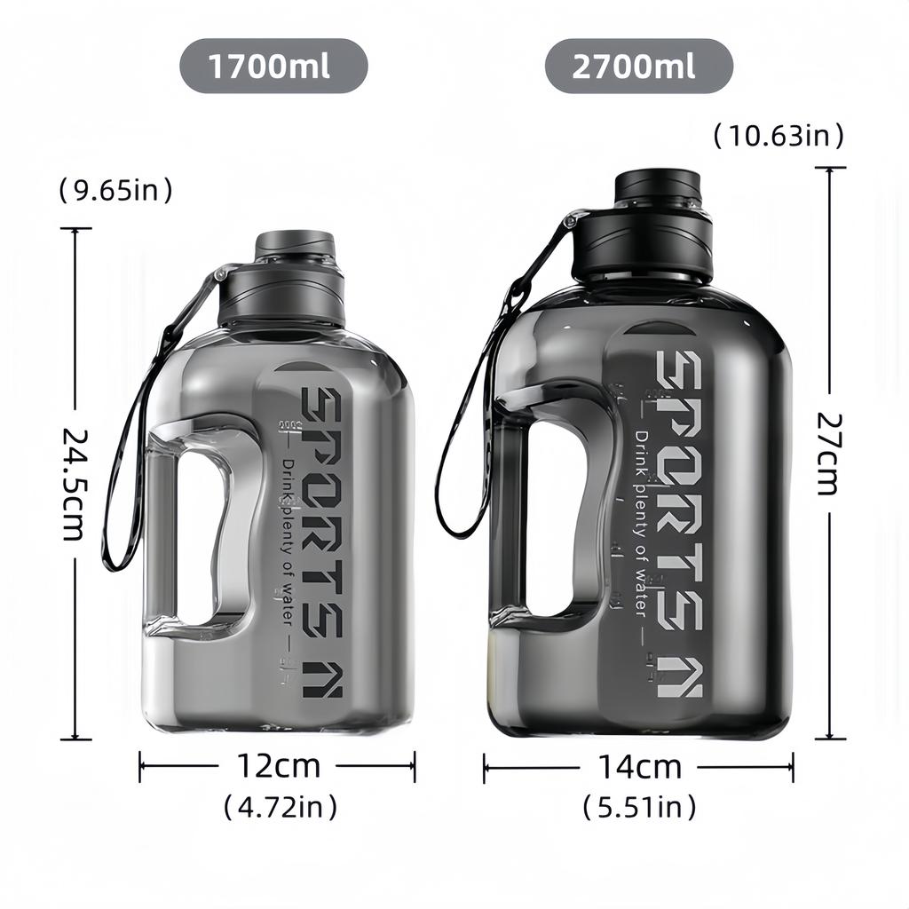 1.7/2.7L Large Capacity Sports Water Bottle Plastic Drinking Bottles with Time Scale Outdoor Camping Hiking Gym Men Water Kettle