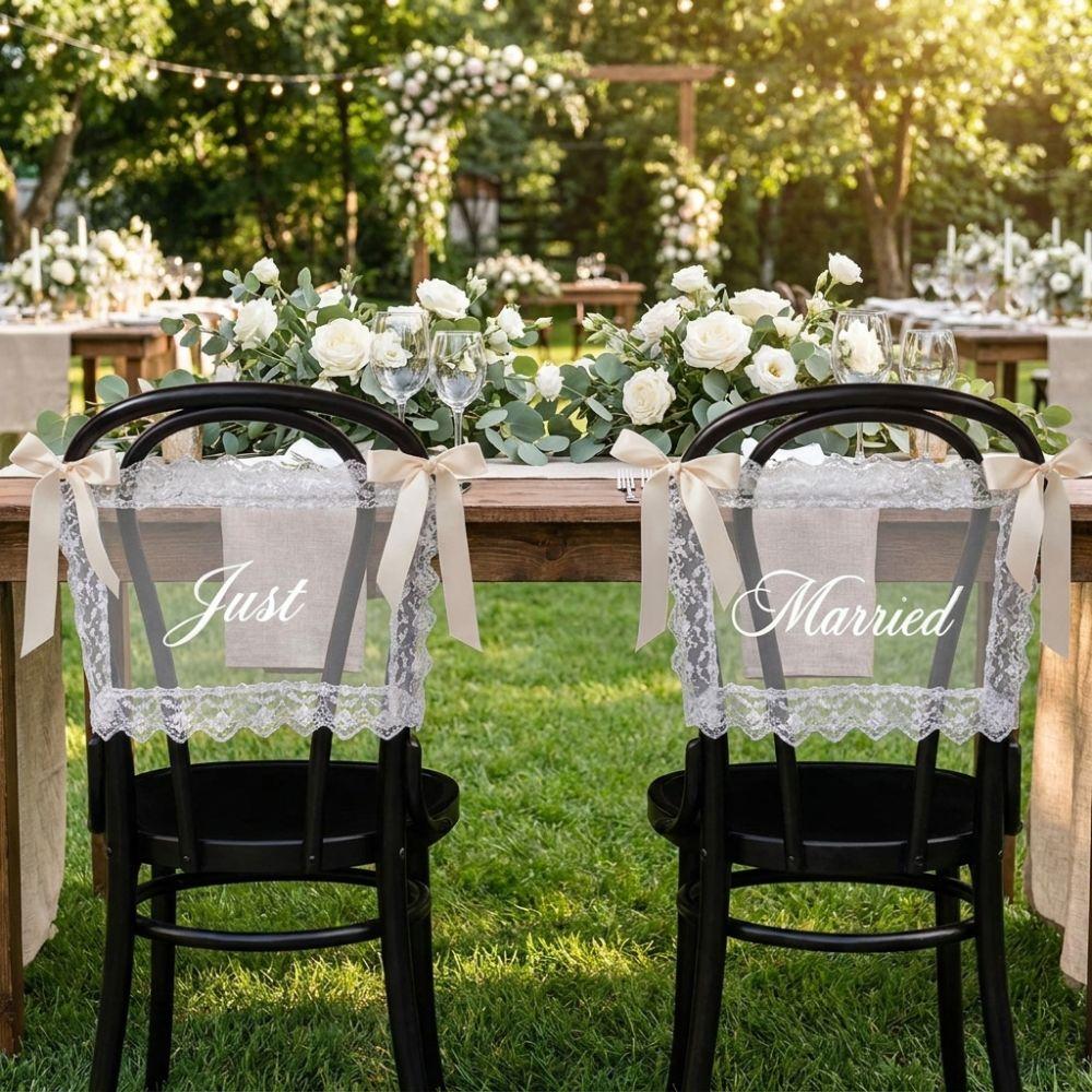 2PCS French Romantic Wedding Chair Decoration Creative Wedding Chair Banners Chair Decor