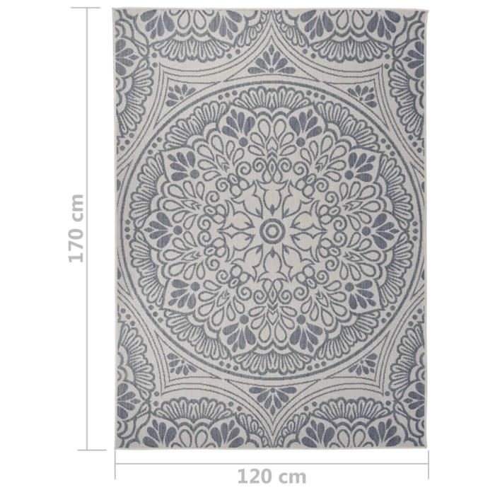 VidaXL Tapis à tissage plat d'extérieur 120x170 cm Motif bleu