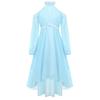 Girls Elegant Party Gown Halter Off Shoulder Long Sleeve High Waist Ruffled Irregular Hem Fake Diamond Design Dress