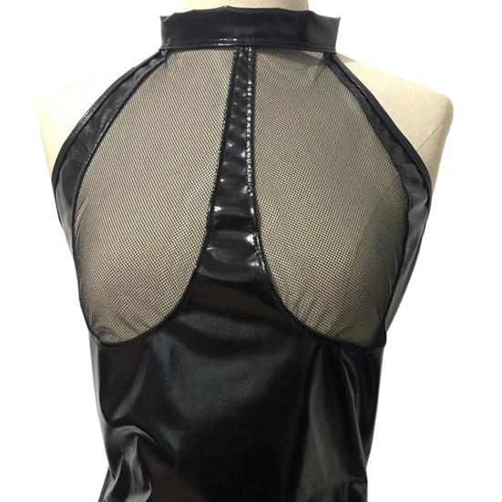 Женский комбинезон для медового месяца из искусственной кожи в сеточку, с открытыми плечами, с цепочным декором, с открытым шаговым шортами