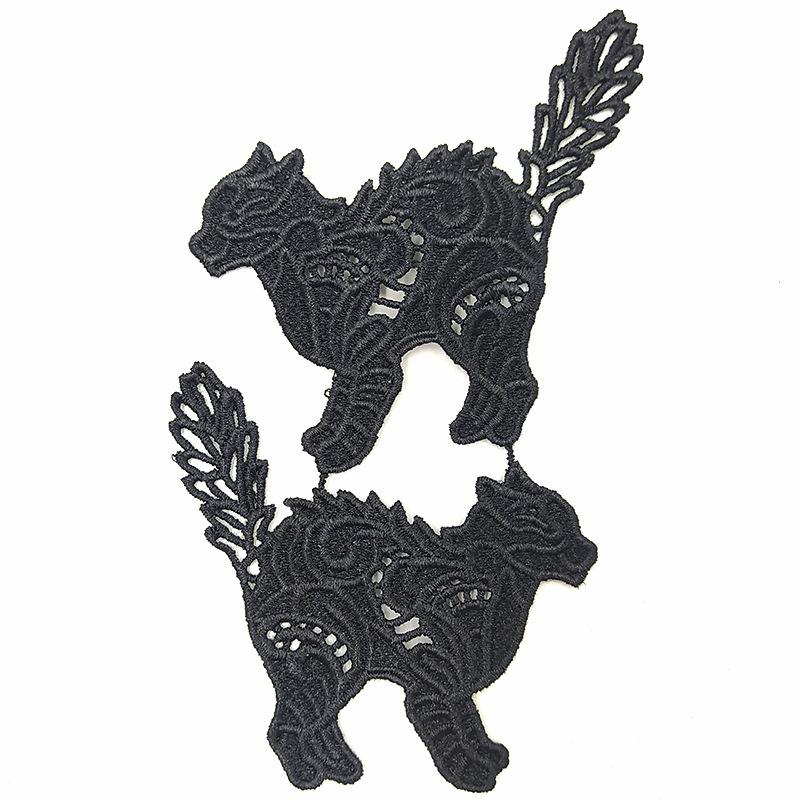 1 Pair White Cat Embroidered Lace Patches for Clothing Sew On Appliques Craft Decoration DIY Repair 10*9CM