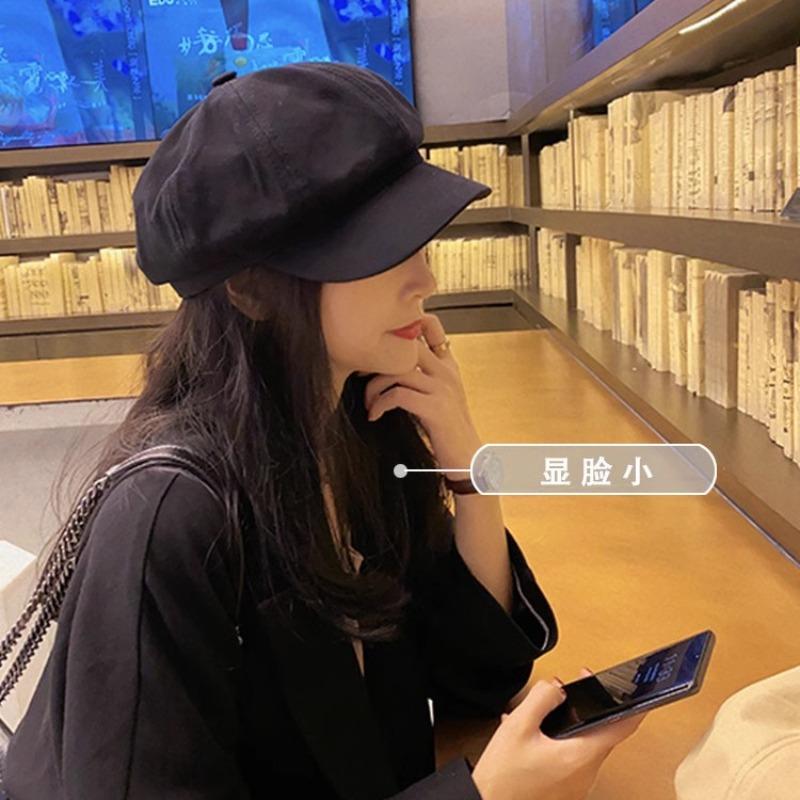 Осенне-зимняя черная восьмиугольная шляпа женская, берет с высокой стоимостью, кепка, для маленького лица и большого обхвата головы, шляпа газетчика