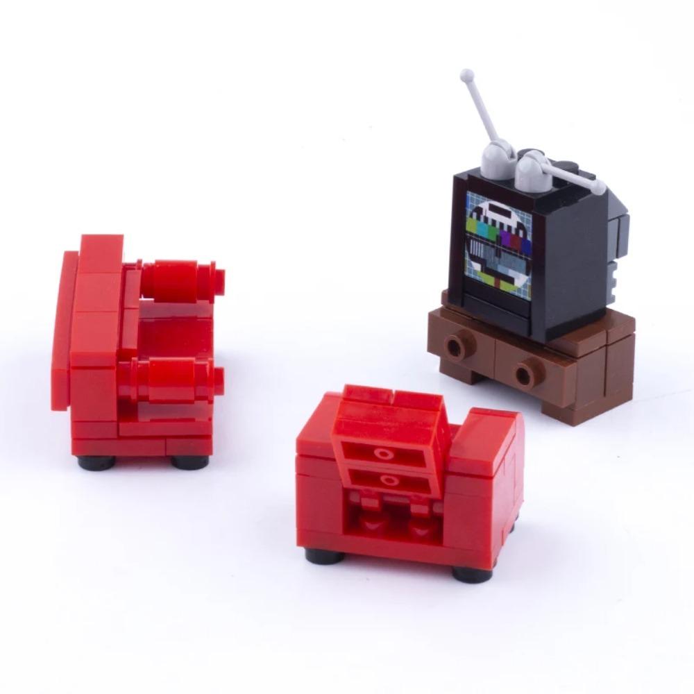 MOC City House Building Block Kitchen Office Bedroom Piano Bed Sofa icebox Lamp Bookshelf Fish Tank Bricks Set Toys