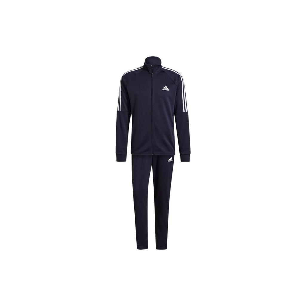 Adidas Striped Logo Print Zipper Slim Fit Sports Suit Men Suits Dark-Blue GT8802