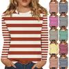 Long Sleeve Shirts For Women Cute Print Graphic Tees Blouses Casual Plus Size Basic Tops Pullover Stripe