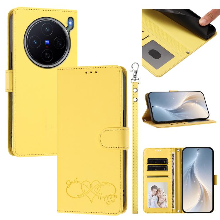Happy Heart Pattern Magnetic Closure Vegan Leather Phone Case With Wrist Strap For vivo X200 FE