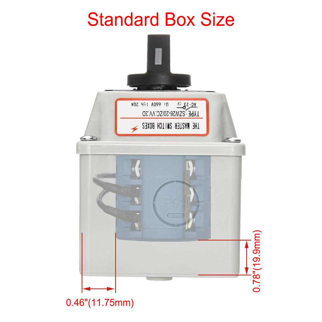 Heschen Universal Rotary Cam Selector 660V 12 CE with Master Switch Enclosure Switch, SZW26-20/ZC.VV.3D, 20A, ON-OFF-ON 3-Position, 3-Phase,