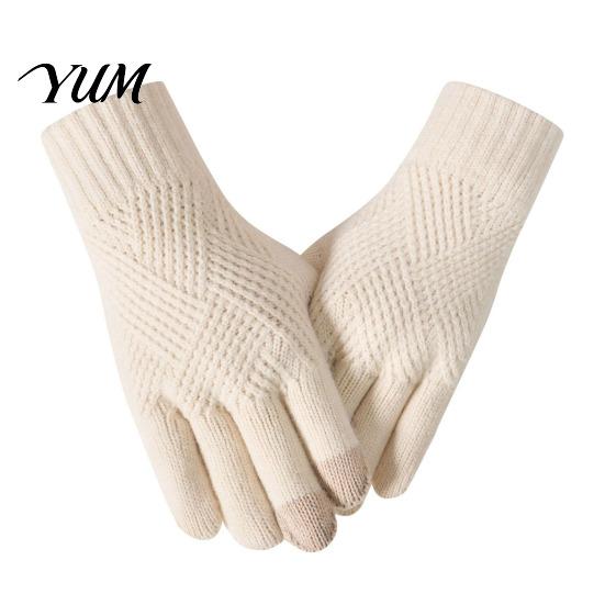 Conductive Fingertip Gloves for Smartphone Knitted Touchscreen Men Women, Winter Warm Thermal Gloves, Thickened Versatile Women Plush Lining