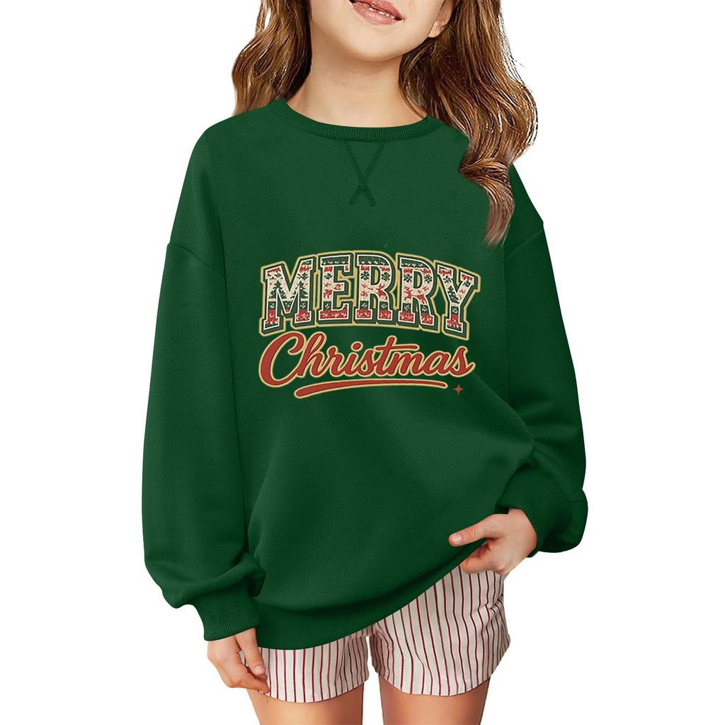 Children's Fashionable Casual Long-sleeved Loose Christmas Print Pullover Sweatshirt