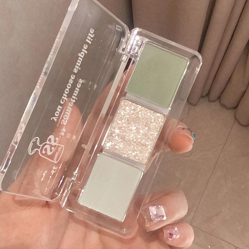 Трехцветный набор теней для век с жемчугом и блестками, матовая роза, темно-серый, зеленый, блестящие тени для век, стойкая пигментная косметика