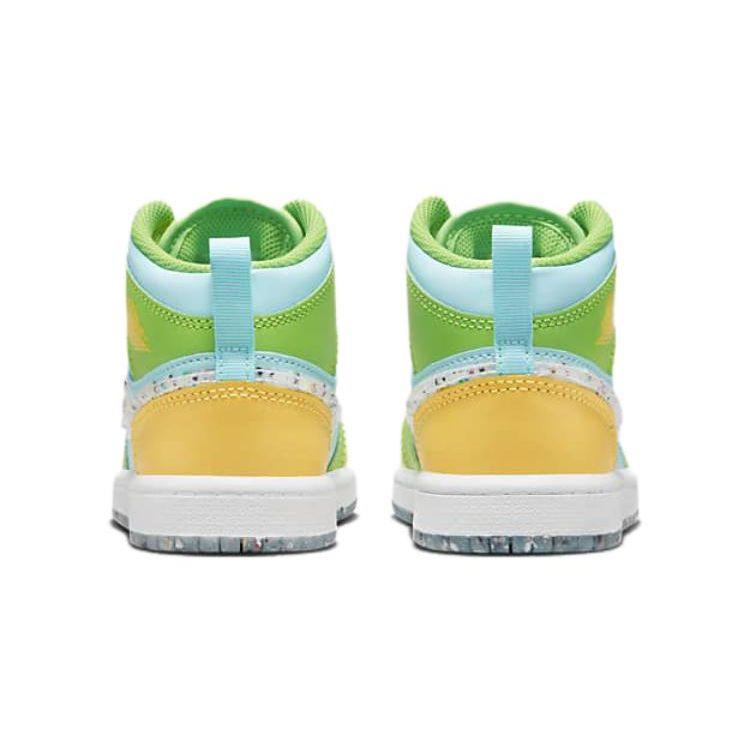 Кроссовки для детей Air Jordan 1 Mid SE PS Recycled Grind Синий Glacier-Ice Citron-Pulse DX4370-400