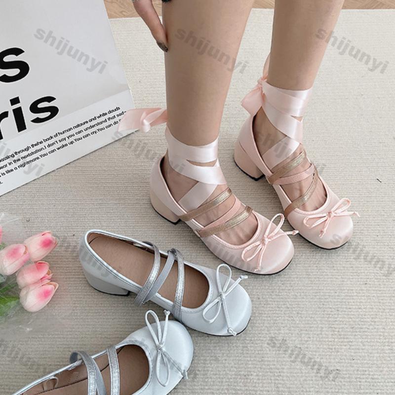Модные женские милые балетки, туфли в стиле Лолита с круглым носком, туфли Мэри Джейн, модные женские туфли на высоком каблуке с перекрестными ремешками, элегантные туфли-лодочки