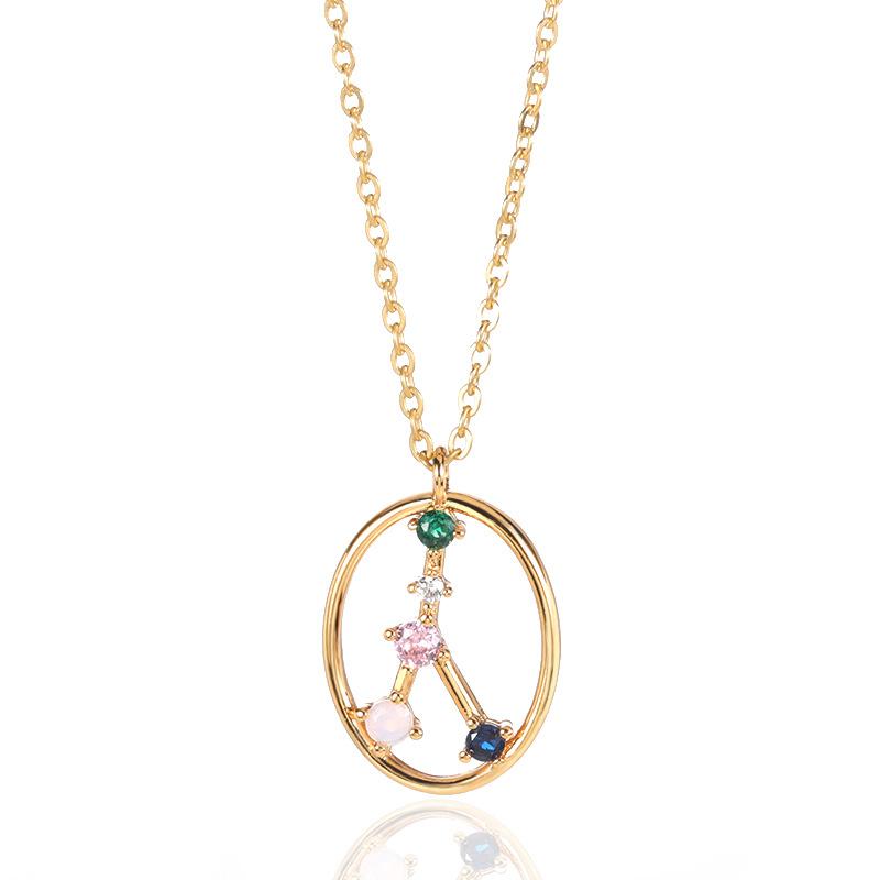 Позолоченные 18-каратные ожерелья со знаками зодиака для девочек и женщин, 12 созвездий, ожерелье с камнем, цветное циркониевое полое ожерелье для влюбленных, изысканные ювелирные изделия, подарки