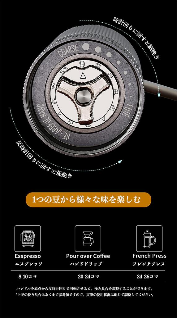 Ручная кофемолка One Bean Mugen C3, Съемная шестигранная ступка из нержавеющей стали, которую легко чистить, Цельнометаллическая кофемолка, Ручное управление,