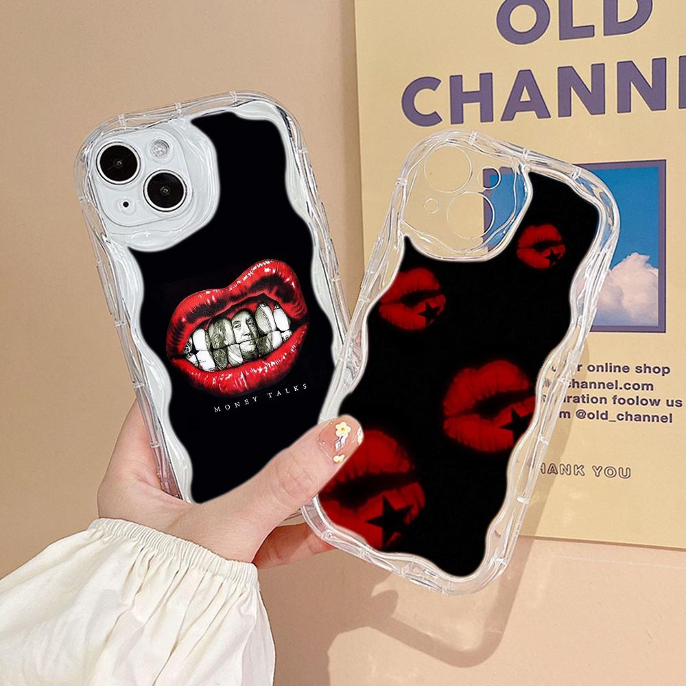 Чехлы для телефонов LZ19 Lips kiss art с прозрачной мягкой волной для Samsung S24 S23 Ultra S20 FE A54 A14 A52s A51 S10 Huawei Honor 90, защитная задняя крышка
