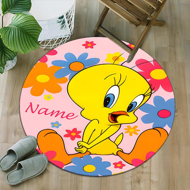 Customizable T-Tweety1 Round Non-Slip Carpet - Ideal for Garden, Picnic, Office, Perfect for Decoration, Suitable For All Seasons