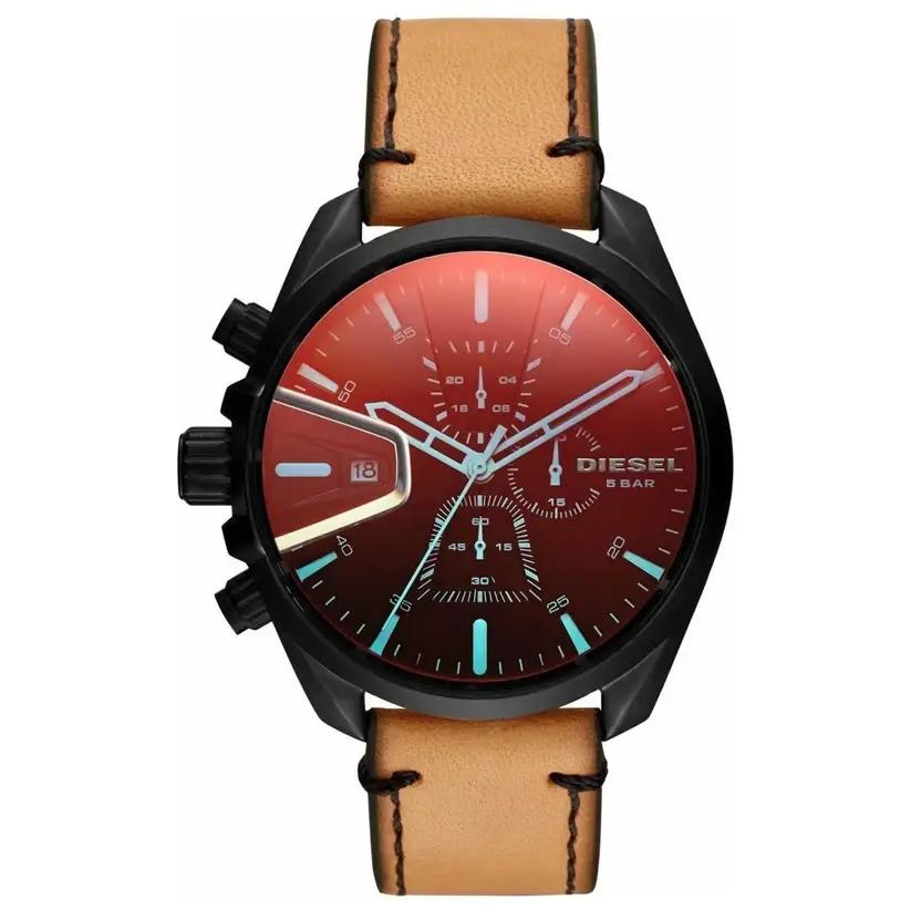 Diesel Men's MS9 Chrono Quartz Watch Black Dial Leather 47mm DZ4471
