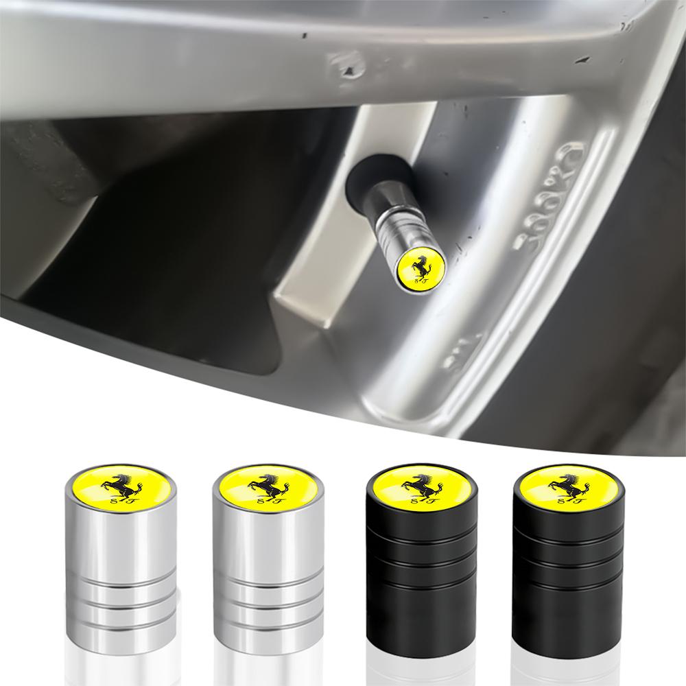 4Pcs Car Logo Wheel Valve Caps Stem Covers Auto Exterior Accessories For Ferrari F1 458 488 SF90 Stradale SF90Spider 296 GTB 296 ZX4