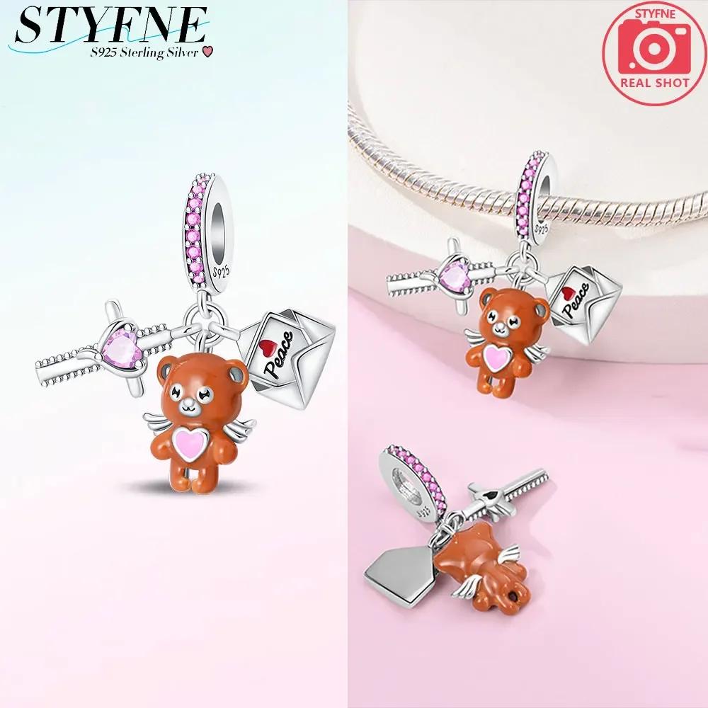 Authentic Original Charm Bead Components Brown Bear Pink Zircon Blue Heart Lucky Fortune Bead Components Compatible With Bracelet High Quality Fine