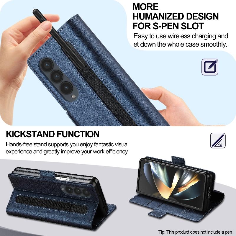 Магнитный откидной кожаный чехол для телефона Samsung Galaxy Z Fold4/Z Fold 3 со встроенным кошельком-картхолдером и слотом для стилуса(Исключая ручку)