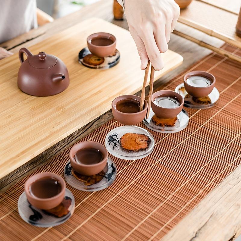 6PCS/SET Creative Resin Pine Coasters Heat-resistant Placemats Drink Mat Tea Coffee Cup Pad Waterproof Non-slip Table Decor Tableware Pad