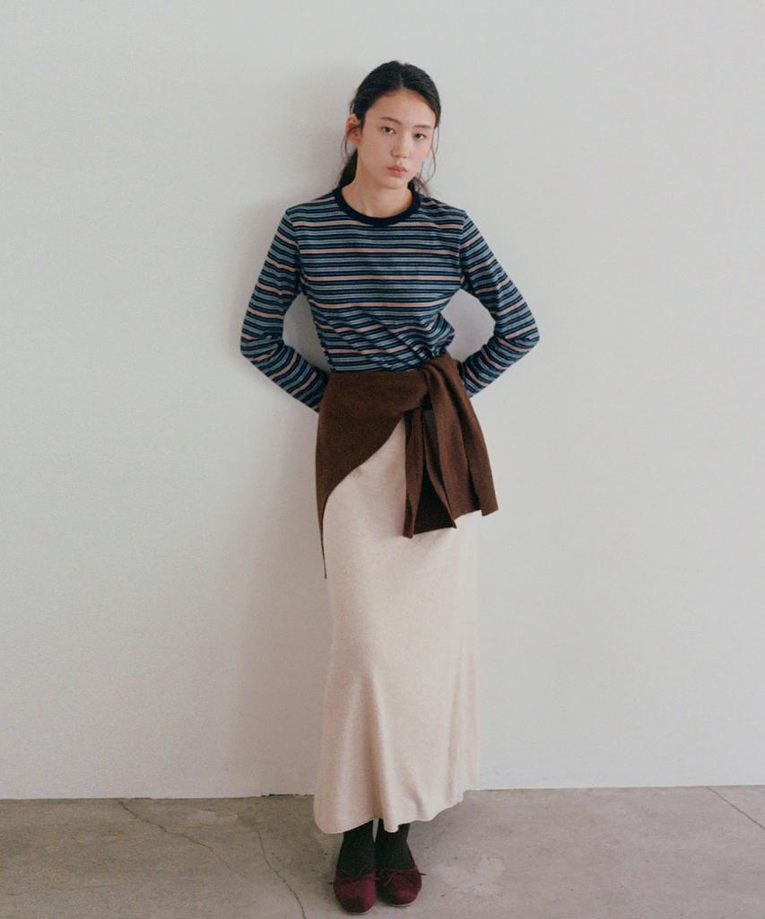 Button Wool Long Skirt (Oatmeal)