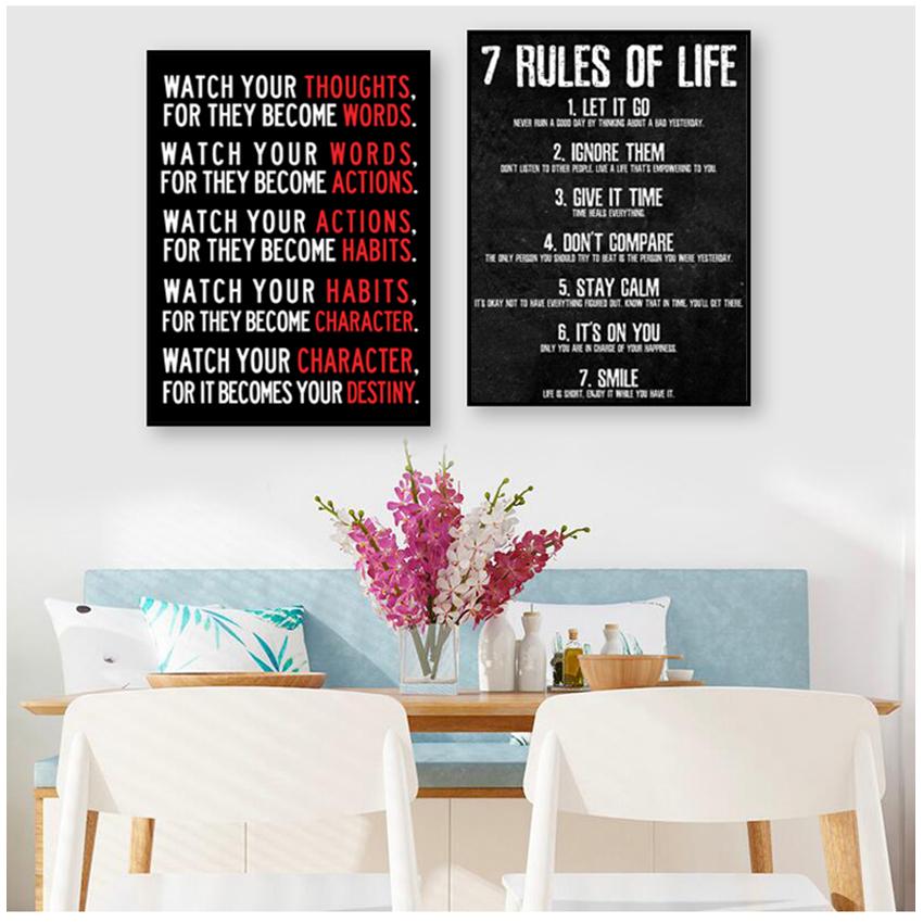 Картина для спальни, класса, домашнего офиса, 7 правил жизни, следите за своими мыслями, мотивационный плакат и печать на холсте