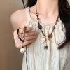 Retro New Chinese Flower Beaded Necklace, National Style Wooden Bead Woven Long Braided Rope Collarbone Chain, Women'S High-End Neck Chain