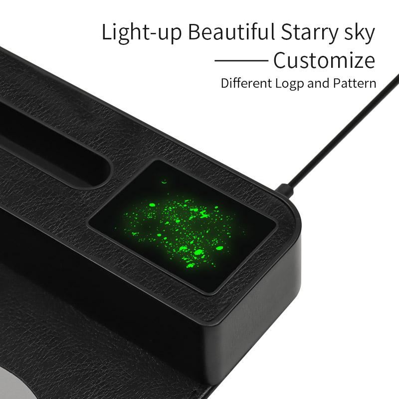 15 Вт QI быстрая зарядка беспроводной зарядки коврик для мыши со светодиодным дисплеем зарядное устройство для телефона PU коврик для мыши с держателем для мобильного телефона слот для ручки