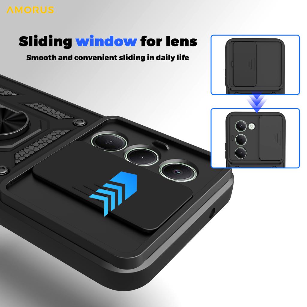 Для Xiaomi Redmi 15 5G (Глобальный) (169 мм) Чехол-подставка PC+TPU для телефона с выдвижной шторкой для камеры - Синий