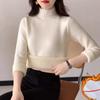 Autumn and Winter Plush Sweater Women's Bottoming Shirt Semi-turtleneck Thickened Warm Inner with Integrated Mink Velvet Knitted White Top