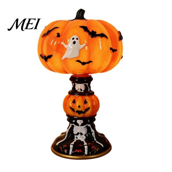 Retro Bedside Lamp Halloween Vintage Table Lamp, Resin Pumpkin Skeleton Black Cat Non Dazzling Bedroom Night Light, Gothic for Living Room Light