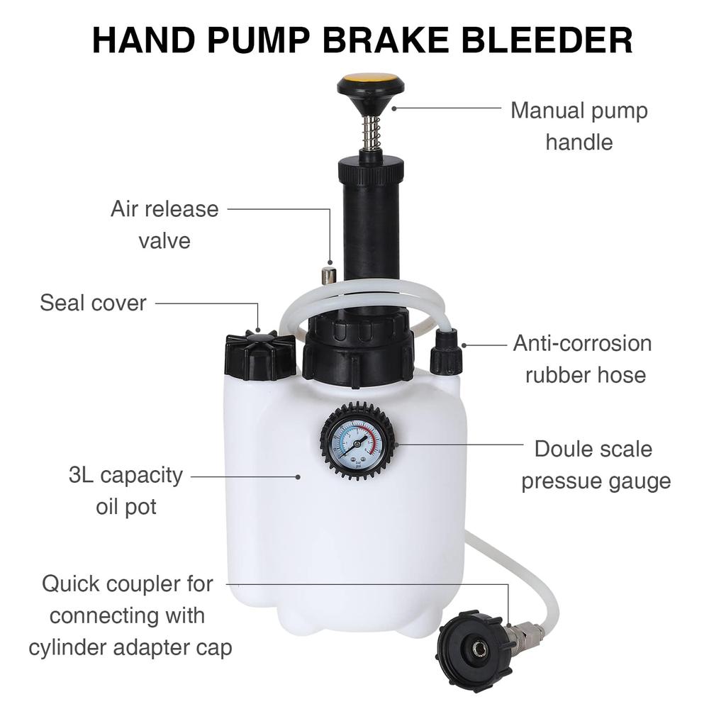 QUNNIE Комплект для прокачки тормозной жидкости объемом 3 л, ручной инструмент для замены масла для прокачки главного цилиндра большинства европейских автомобилей
