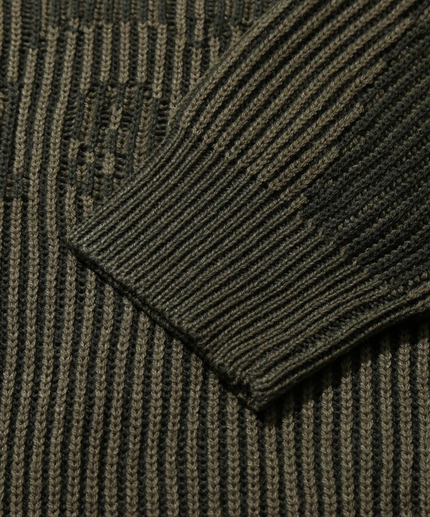 TRILLION Washable Two-Tone Hooded Zip-Up Graphic Knit (Khaki)