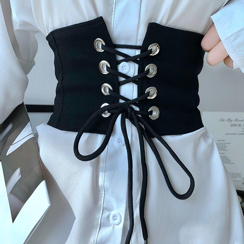 Black Elastic Cummerbunds PU Leather Waist Corset Elegant Wide Belt Girl