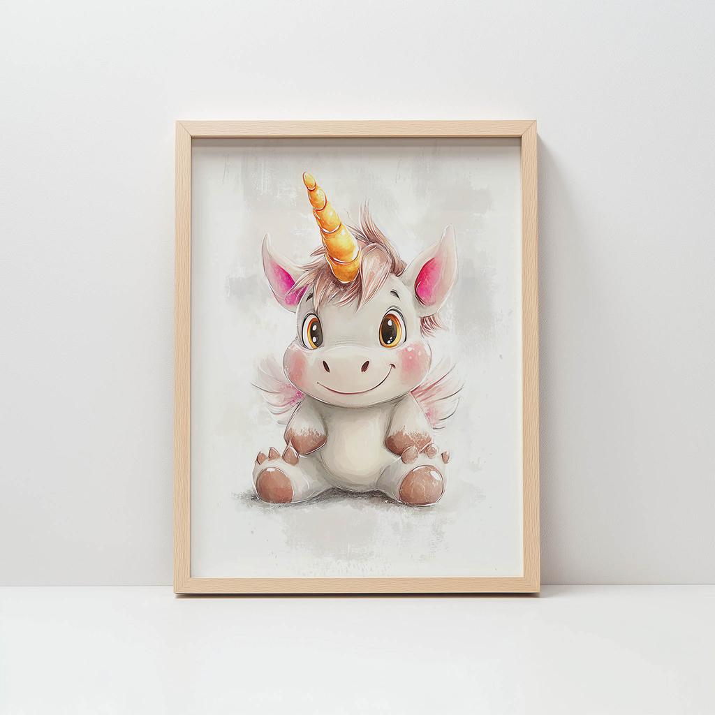 Plakat Uroczy Jednorożec W Pastelowych Kolorach Plakat Uroczy Jednorożec W Pastelowych Kolorach, 50X70 Cm, Bez Ramy, Płótno Premium Na Blejtramie