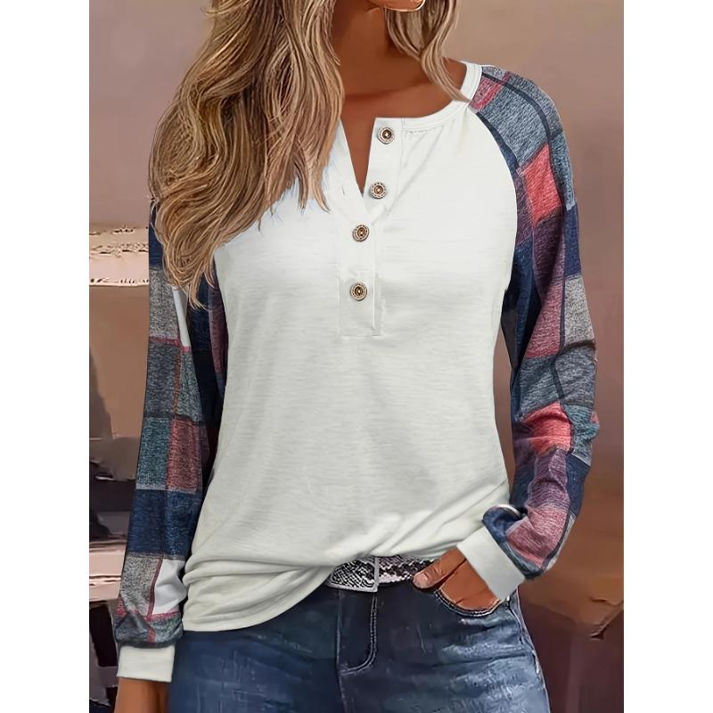 Блузка женская футболка с длинным рукавом и пуговицами, модная повседневная